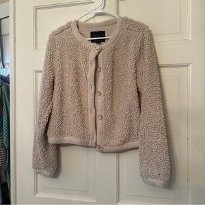 Sanctuary Cozy Beige Button-Up Sherpa knit teddy Bear cardigan , sm